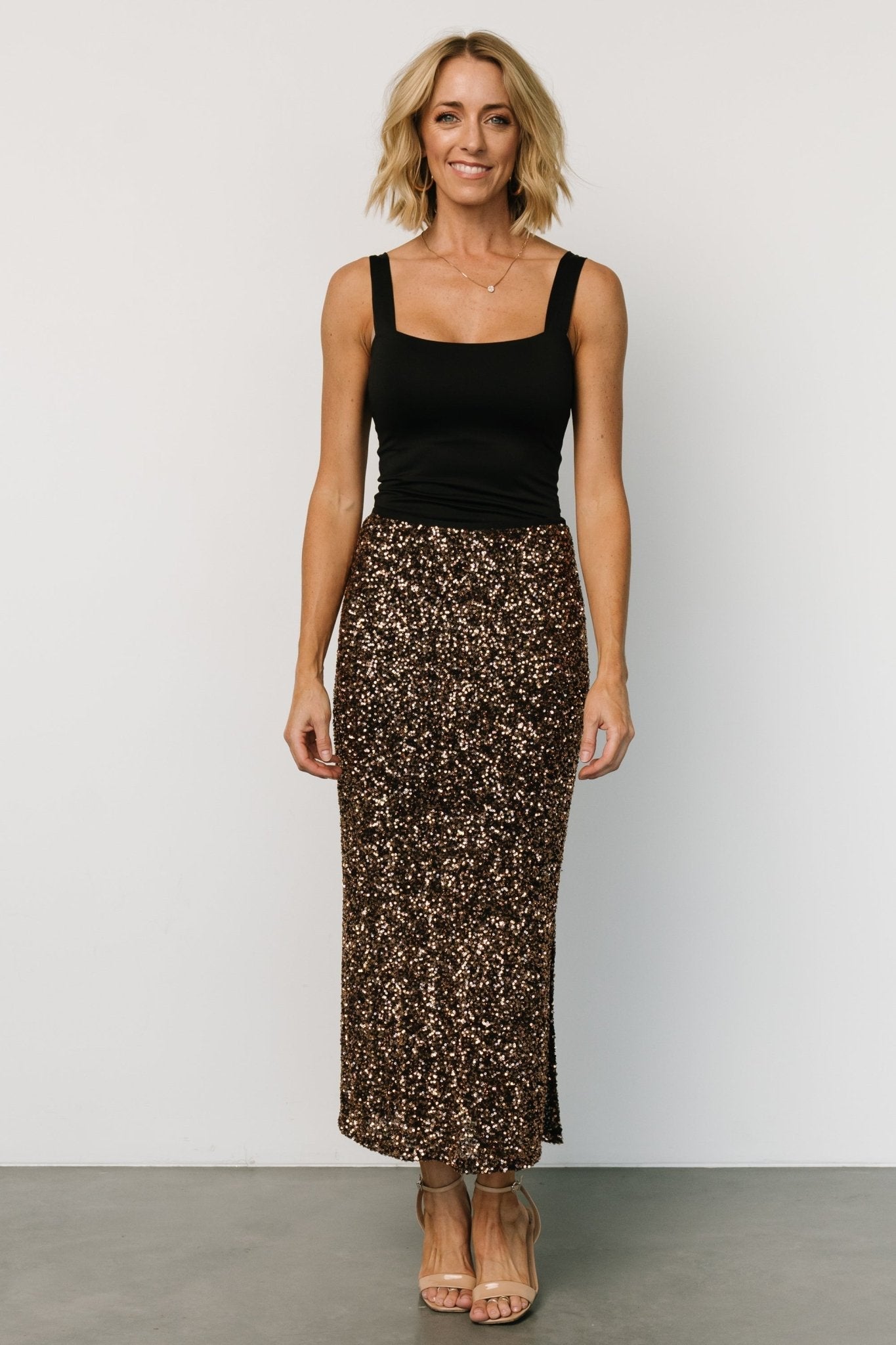Charmed Sequin Midi Skirt | Bronze