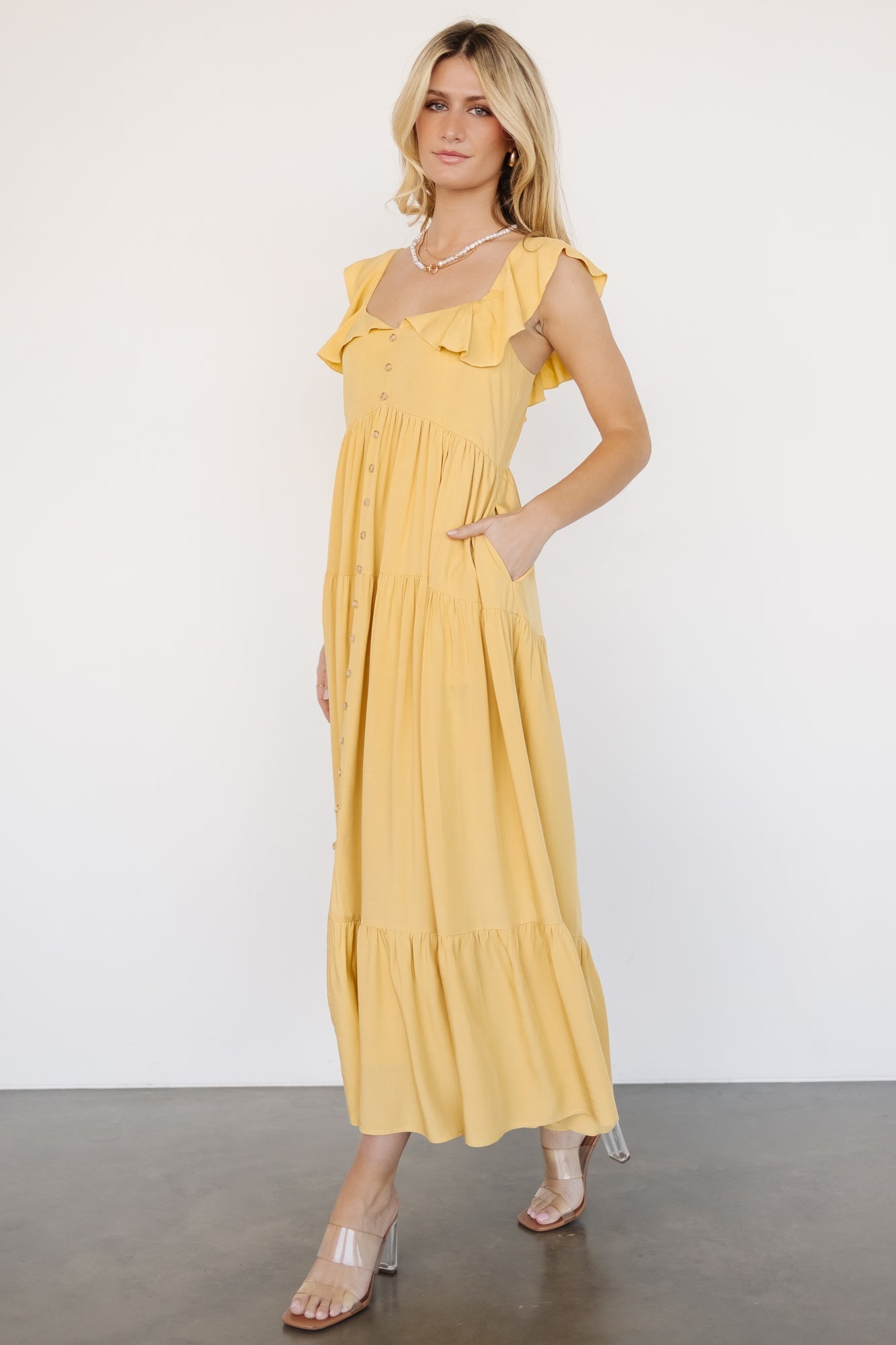 Ellie Ruffle Top Dress | Golden Yellow